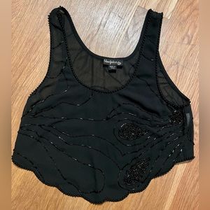 Vintage Beaded Black Sheer Sparkle Crop Top - XS